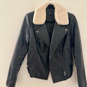 Topshop faux leather oversized shearling aviator biker jacket